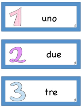 Preview of Italian Numbers WORD WALL