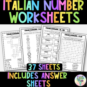 Preview of Italian Numbers Worksheets 1-100 - Italian Vocabulary - Italian language