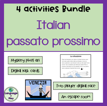 Preview of Italian Passato Prossimo 4 Activities Mystery Art, Escape Room, Task Cards, Race
