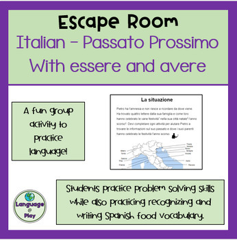 Preview of Italian Passato Prossimo Past Tense essere and avere Escape Room on Google Docs