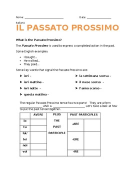Preview of Italian Past Tense Notes