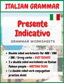 Italian Present Tense Grammar Worksheets + Writing Tasks +