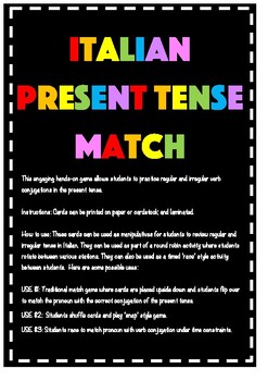 Preview of Italian Present Tense Match (Presente Indicativo)