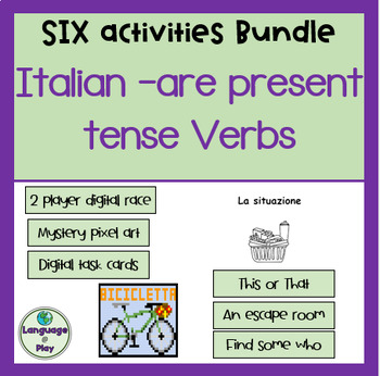 Preview of Italian Present Tense -are Verbs SIX Activities Bundle Google Apps No / Low Prep