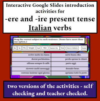 Preview of Italian Present Tense -ere + -ire verbs Interactive Digital Task Cards 
