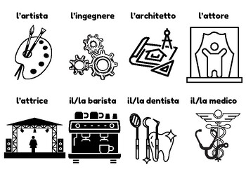 Preview of Italian Professions Black & White Word Mat