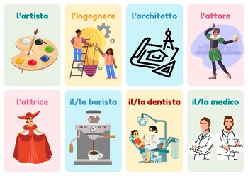 Preview of Italian Professions Color Word Mat - English Cognates