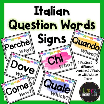 Preview of Italian Question Words ~ Water Color Themed