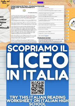 Preview of Italian Reading Comprehension + Essay Worksheet - High School in Italy