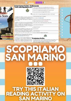 Preview of Italian Reading Comprehension + Essay Worksheets - San Marino - Freebie