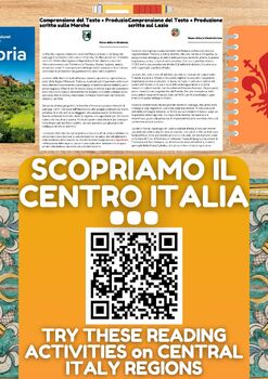 Preview of Italian Reading Comprehension + Essay Worksheets on Central Italy Regions