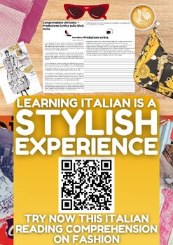 Preview of Italian Reading Comprehension + Writing Activity Worksheet on Fashion in Italy