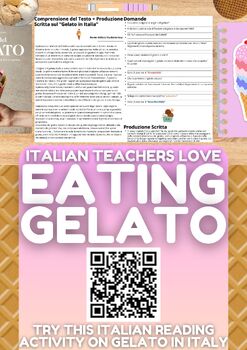 Preview of Italian Reading Comprehension + Writing Activity Worksheet on Ice Cream in Italy