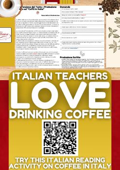 Preview of Italian Reading Comprehension + Writing Activity Worksheets on Coffee in Italy