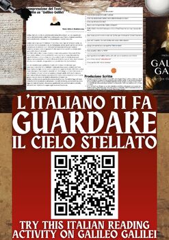 Preview of Italian Reading Comprehension + Writing Activity Worksheets on Galileo Galilei
