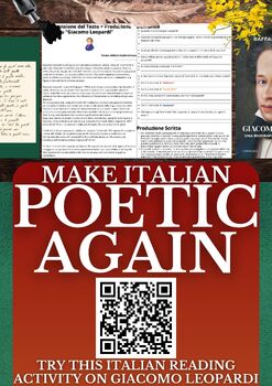 Preview of Italian Reading Comprehension + Writing Activity Worksheets on Giacomo Leopardi