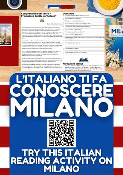 Preview of Italian Reading Comprehension + Writing Activity Worksheets on Milan