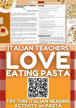 Preview of Italian Reading Comprehension + Writing Activity Worksheets on Pasta in Italy