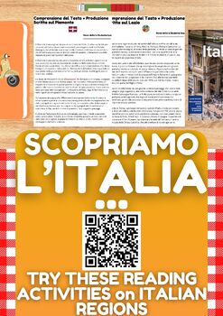 Preview of Italian Reading Comprehension + Writing Activity Worksheets on Regions in Italy