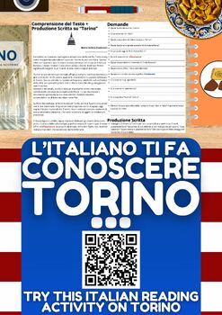 Preview of Italian Reading Comprehension + Writing Activity Worksheets on Turin