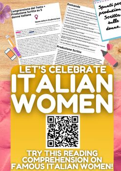 Preview of Italian Reading Comprehension + Writing Worksheet on Famous Italian Women