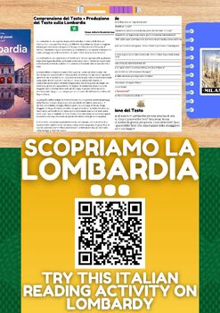 Preview of Italian Reading Comprehension + Writing Worksheet on Lombardy - Regions in Italy