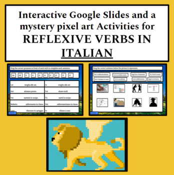Preview of Italian Reflexive Verbs Digital Task Cards and Mystery Picture Activities Bundle