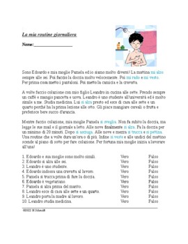 Preview of Italian Reflexive Verbs Reading: La mia routine giornaliera (Verbi riflessivi)