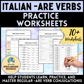 Preview of Italian Regular -ARE Verbs Practice Worksheets