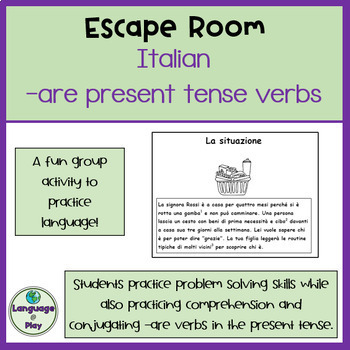 Preview of Italian Regular -are Present Tense Verbs Escape Room / Breakout on Google