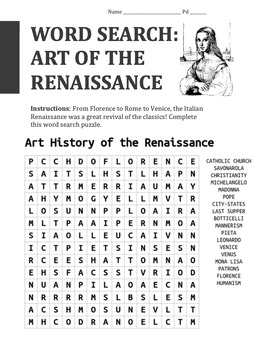 Italian Renaissance Art History Word Search / FREE Word Search Puzzle