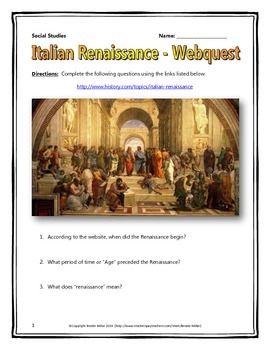 Preview of Italian Renaissance - Webquest with Key