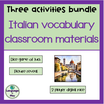 Preview of Italian School Materials Classroom Items 3 Activities BUNDLE Games + Mystery Art