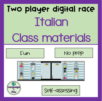Preview of Italian School Supplies Vocabulary Two Player Digital Race Self Checking Game