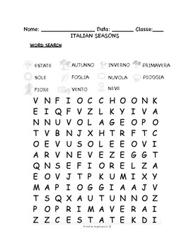 Preview of Italian Seasons PUZZLES & WORKSHEETS | Crossword, Matching, Word search + MORE