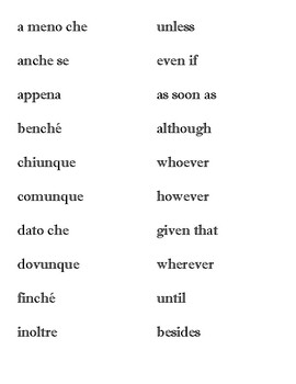 Preview of Italian Sentence Connectors list