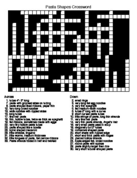 Italian Spaghetti Names Crossword and Word Search with KEYs TpT
