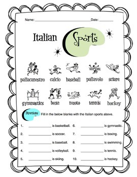 Preview of Italian Sports Worksheet Packet