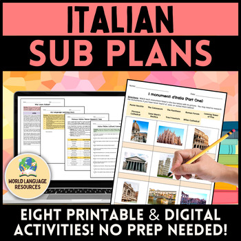 Preview of Italian Sub Plans - Substitute Activities for Italian Class, Emergency Sub Plans