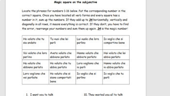 Preview of Italian Subjunctive - Magic Square 
