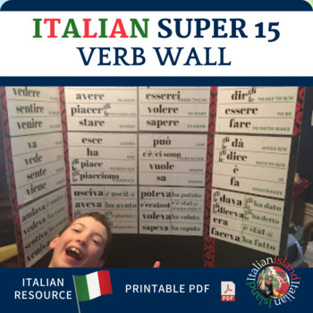 Preview of Italian Super 15 Verb Wall for Novice - Intermediate Learners