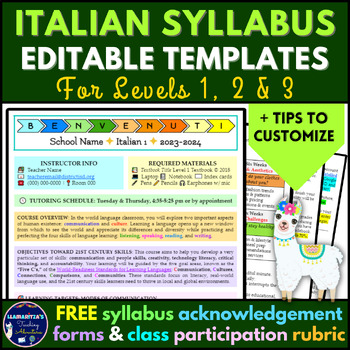 Preview of Italian Syllabus - Editable Templates