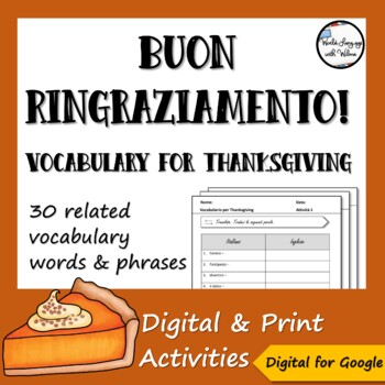 Preview of Italian Thanksgiving Vocabulary + Activity Unit - Digital for Distance Learning