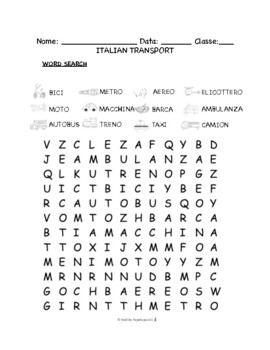 Preview of Italian Transport PUZZLES & WORKSHEETS | Crossword, Matching, Word search + MORE