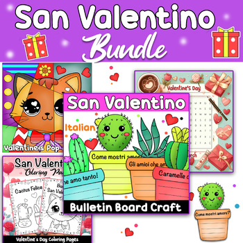 Preview of Italian Valentine's Day Bundle - Craft, Bulletin Board, Coloring Pages, Writing.