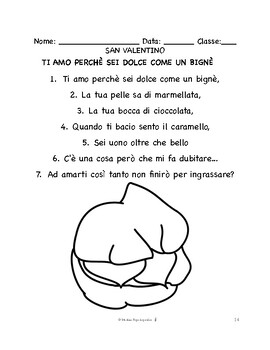 Preview of Italian Valentine's Day SONG & COLORING PAGE | Ti amo perchè sei dolce come...