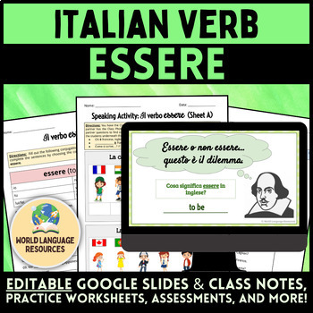 Preview of Italian Verb ESSERE - Google Slides, Class Notes, Activities, Assessments & MORE