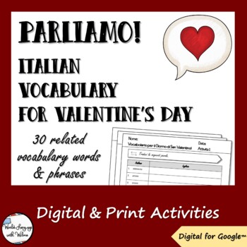 Preview of Italian Vocabulary + Activity Unit for Valentine's Day - Digital + Print