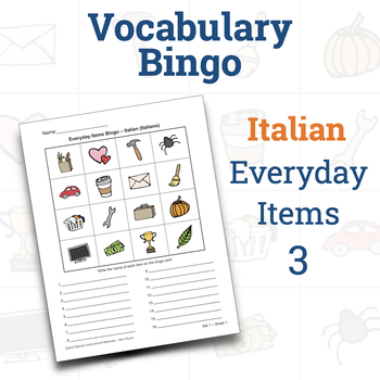 Italian Animal Bingo - Tombola - Italian Language Vocabulary - Italy