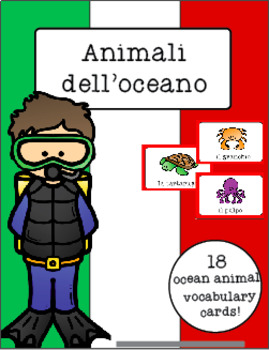 Preview of Italian Vocabulary Cards - Ocean Animals (Animali dell'oceano)